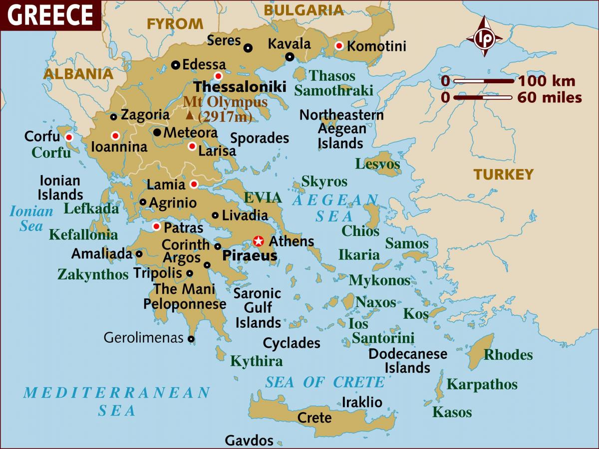 Atene sulla mappa di Grecia