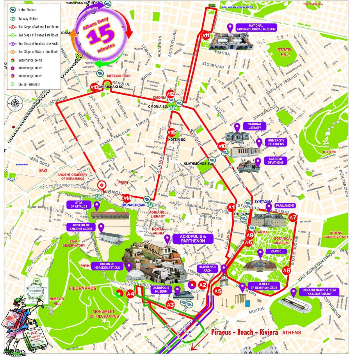 Mappa dei tour a piedi di Atene