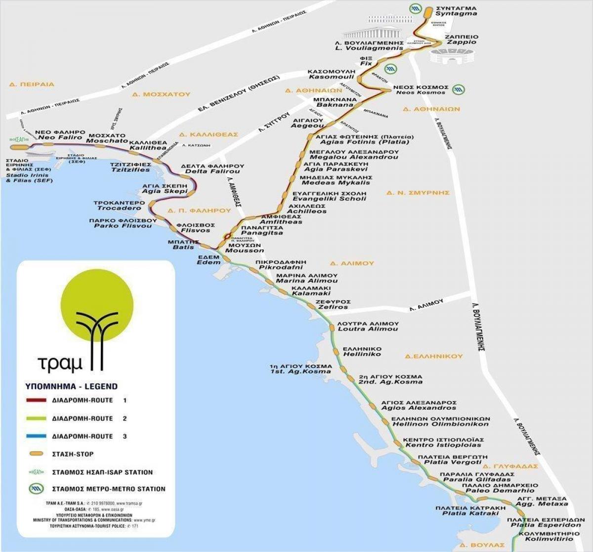 Mappa delle stazioni del tram di Atene